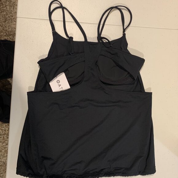 Athleta Seascape Blouson Tankini Top Women's Size 34B 34C NEW Black Underwire - Picture 3 of 6